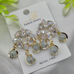 Imported Exquisite Crystal Halo Earrings with Chic Gemstone Dangles | Best Quality Artificial Earrings For Girls & Women