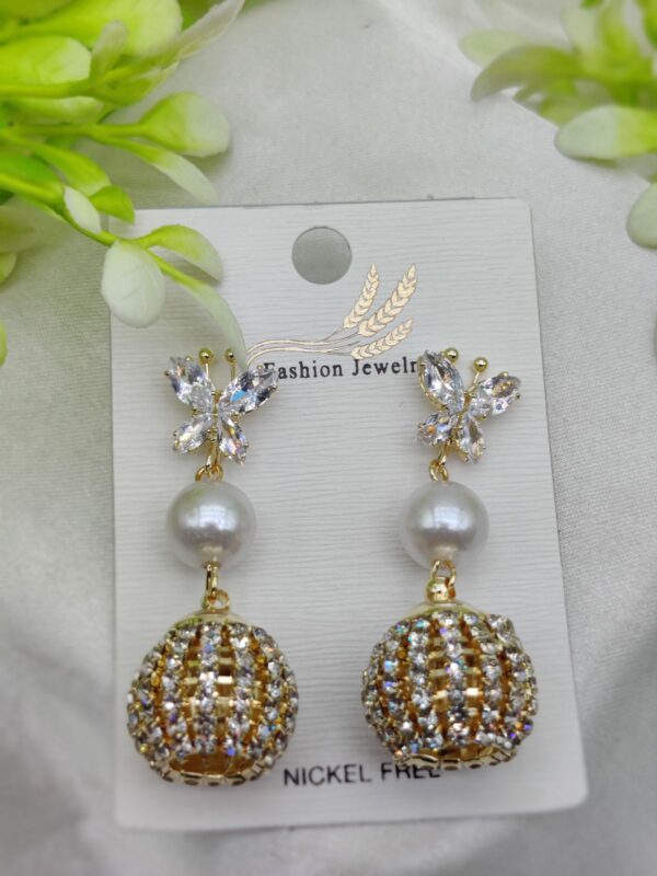 Import Elegant Butterfly Pearl Drop Earrings with Crystal Sphere Charm