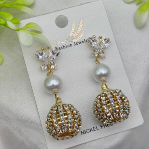 Import Elegant Butterfly Pearl Drop Earrings with Crystal Sphere Charm