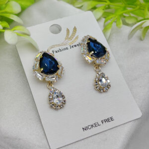 Imported Elegant Royal Blue Drop Earrings with Crystal Accents – Nickel-Free| Girls Earrings | Women Earrings | Jewellery