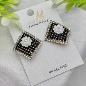 Imported Elegant Floral Stud Earrings with Rhinestone Border – Nickel Free | Girls Earrings | Women Earrings | Jewellery