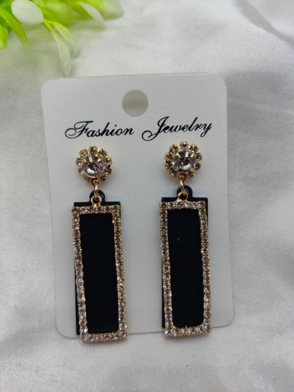 Imported Radiant Black & Gold Crystal Drop Earrings - Elegant Statement Jewelry | Best Quality Artificial Crystal Drop Earrings For Girls & Women