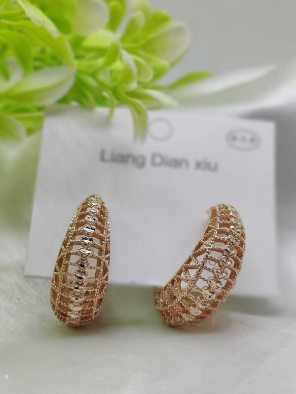 Imported Elegant Hollow Heart Design Gold-Plated Hoop Earrings - Luxurious Gold Finish | Best Quality Artificial Earrings For Girls & Women