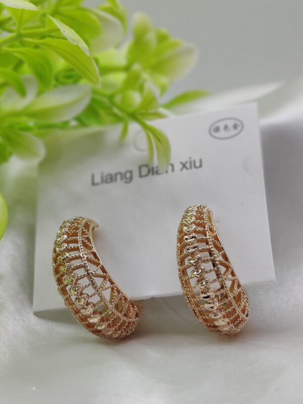 Imported Elegant Hollow Heart Design Gold-Plated Hoop Earrings - Luxurious Gold Finish | Best Quality Artificial Earrings For Girls & Women