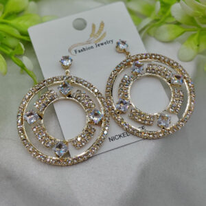 Imported Radiant Crystal Circle Drop Earrings – Elegant Statement Jewelry - Luxurious Gold Finish | Best Quality Artificial Earrings For Girls & Women
