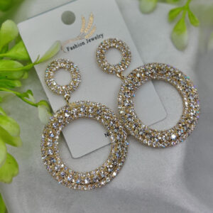 Imported Radiant Double-Hoop Crystal Earrings – Glamorous Statement Jewelry - Luxurious Gold Finish | Best Quality Artificial Earrings For Girls & Women