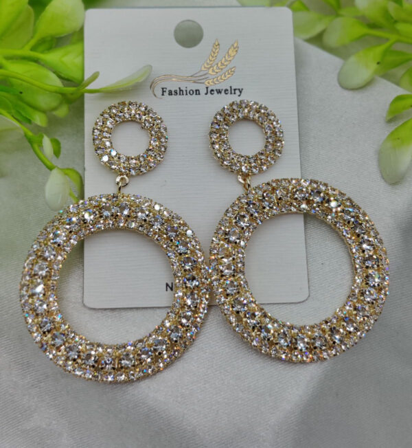 Imported Radiant Double-Hoop Crystal Earrings – Glamorous Statement Jewelry - Luxurious Gold Finish | Best Quality Artificial Earrings For Girls & Women