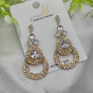 Imported Glamorous Crystal-Studded Teardrop Earrings – Nickel Free Earrings - Luxurious Gold Finish | Best Quality Artificial Earrings For Girls & Women