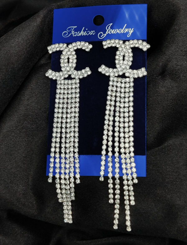 Imported Tarnish-Free Silver Sparkling Long Statement Earrings for Glamorous Evenings | Best Quality Earrings For Girls & Women | Luxury Look Earrings (Silver)