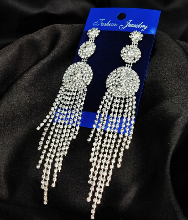 Imported Tarnish-Free Silver Sparkling Long Statement Earrings for Glamorous Evenings | Best Quality Earrings For Girls & Women | Luxury Look Earrings (Silver)
