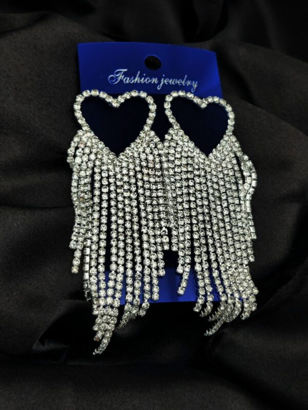 Imported Earrings In Multiple Design | Tarnish-Free Diamond-Shape, Heart Fringe, Long Heart Fringe, Radiant, Diamond Cascade Design Earrings| Luxury Look Artificial Earrings | Girls Earrings | Women Earrings ( Silver )