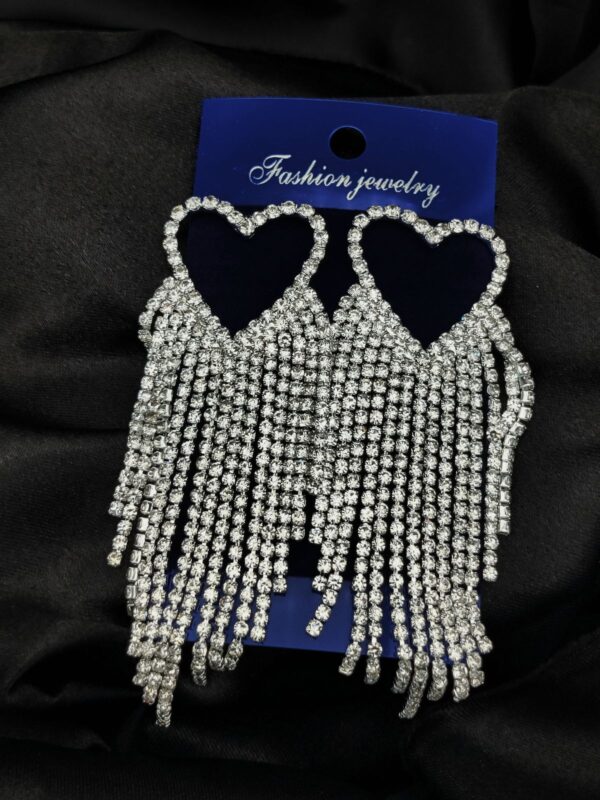 Imported Earrings In Multiple Design | Tarnish-Free Diamond-Shape, Heart Fringe, Long Heart Fringe, Radiant, Diamond Cascade Design Earrings| Luxury Look Artificial Earrings | Girls Earrings | Women Earrings ( Silver )