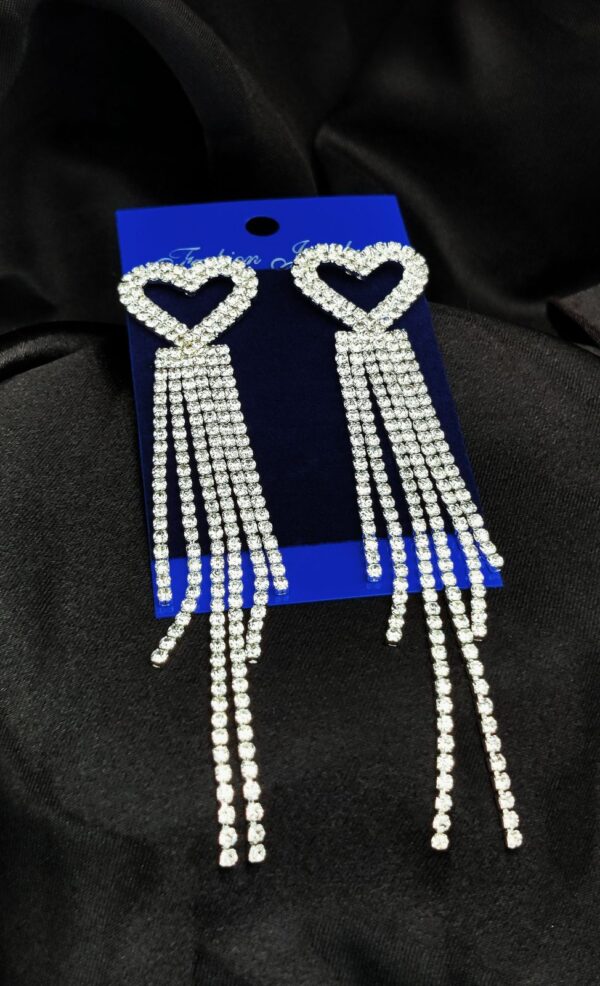 Imported Earrings In Multiple Design | Tarnish-Free Diamond-Shape, Heart Fringe, Long Heart Fringe, Radiant, Diamond Cascade Design Earrings| Luxury Look Artificial Earrings | Girls Earrings | Women Earrings ( Silver )