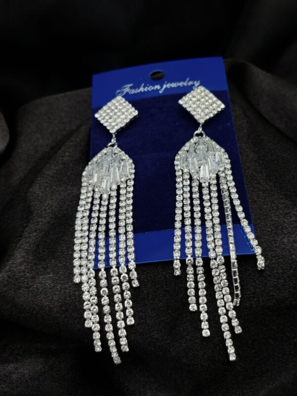 Imported Earrings In Multiple Design | Tarnish-Free Diamond-Shape, Heart Fringe, Long Heart Fringe, Radiant, Diamond Cascade Design Earrings| Luxury Look Artificial Earrings | Girls Earrings | Women Earrings ( Silver )