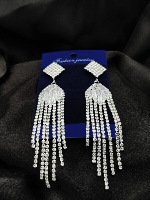 Imported Earrings In Multiple Design | Tarnish-Free Diamond-Shape, Heart Fringe, Long Heart Fringe, Radiant, Diamond Cascade Design Earrings| Luxury Look Artificial Earrings | Girls Earrings | Women Earrings ( Silver )