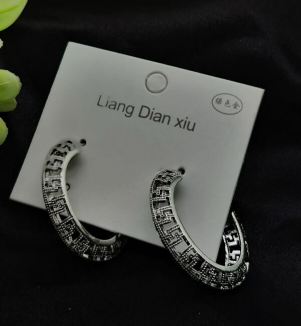 Imported Exquisite Antique-Style Crescent Hoop Earrings - Tarnish Free Elegance | Best Quality Earrings For Girls & Women | Luxury Look Earrings (Silver)