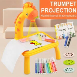 Giraffe Small Size Art Drawing Board Leds Projector Light Toy Children Kids Painting Table Small Desk (with Box Packing)(Random Color)