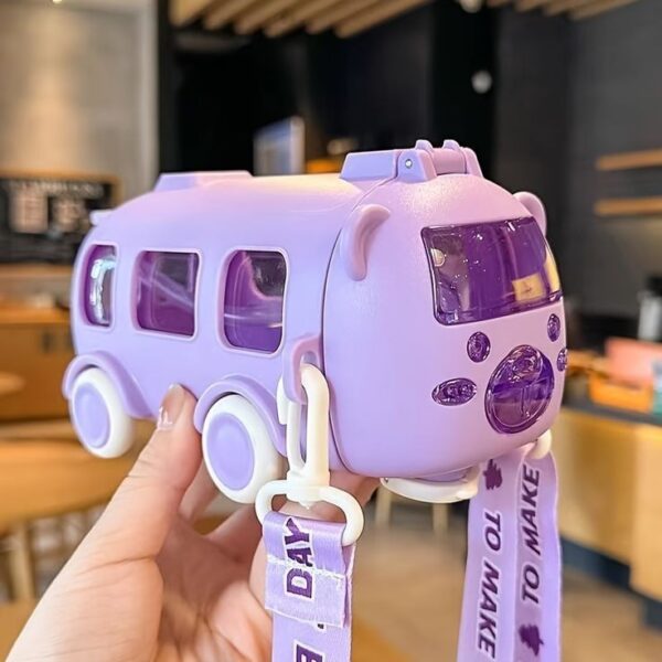 kids Cute Bear Baby Bus Tritan Water Bottle Student School Children Creative Straw Car Water Bottle Cup 500ml (Random Color)