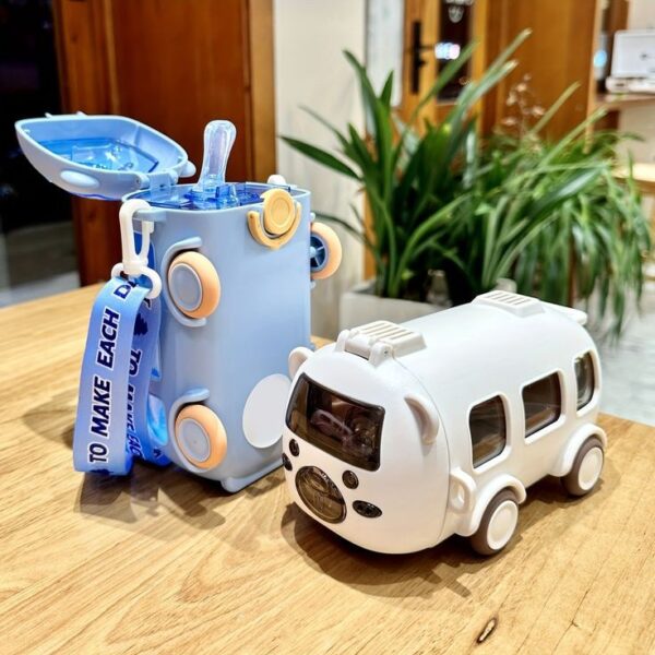 kids Cute Bear Baby Bus Tritan Water Bottle Student School Children Creative Straw Car Water Bottle Cup 500ml (Random Color)