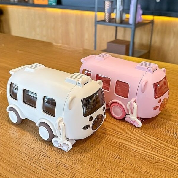 kids Cute Bear Baby Bus Tritan Water Bottle Student School Children Creative Straw Car Water Bottle Cup 500ml (Random Color)