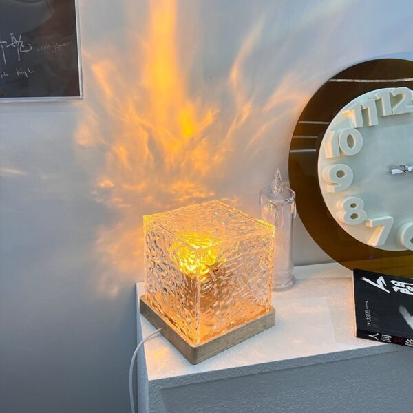 Dynamic Rotating Water Ripple Night Light 3 Colors Flame Crystal Lamp for Living Room Study Bedroom (No remote  Attached USB cable)